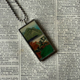 Autumn leaves, Lake scene, Japanese woodblock prints, up-cycled to hand-soldered glass pendant (Copy)