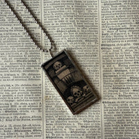 Raven, Skulls, vintage halloween illustrations, up-cycled to soldered glass pendant