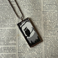 Owl, bats, vintage illustrations, up-cycled to soldered glass pendant