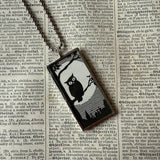 Owl, bats, vintage illustrations, up-cycled to soldered glass pendant
