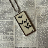 Owl, bats, vintage illustrations, up-cycled to soldered glass pendant