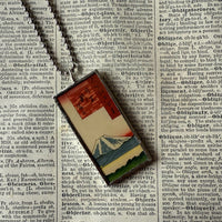 Mt. Fuji, Hilltop, Japanese woodblock prints, up-cycled to hand-soldered glass pendant