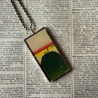 Mt. Fuji, Hilltop, Japanese woodblock prints, up-cycled to hand-soldered glass pendant