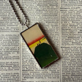 Mt. Fuji, Hilltop, Japanese woodblock prints, up-cycled to hand-soldered glass pendant