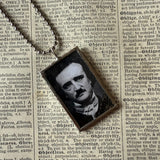 Edgar Allan Poe, The Raven, vintage halloween illustrations, up-cycled to soldered glass pendant
