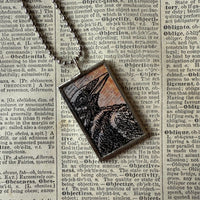 Edgar Allan Poe, The Raven, vintage halloween illustrations, up-cycled to soldered glass pendant