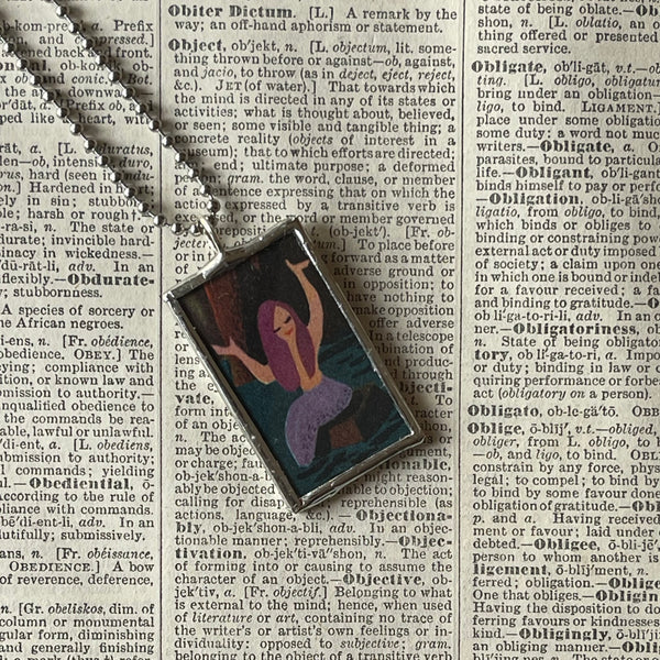 1 Mermaid, vintage children's book illustrations, up-cycled to soldered glass pendant