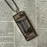 Turtle, snake specimens in jars, vintage illustrations, hand-soldered glass pendant