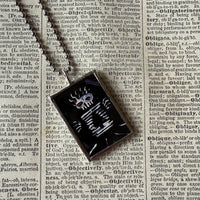 Skeleton concept art illustrations, up-cycled to soldered glass pendant