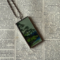 Cypress trees, Japanese woodblock prints, up-cycled to hand-soldered glass pendant