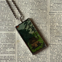 Cypress trees, Japanese woodblock prints, up-cycled to hand-soldered glass pendant