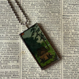 Cypress trees, Japanese woodblock prints, up-cycled to hand-soldered glass pendant