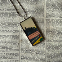 Plum / Cherry Blossom Trees, Evening scene, Japanese woodblock prints, up-cycled to hand-soldered glass pendant