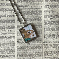 Country Bunny and the Gold Shoes, original illustrations from vintage book, up-cycled to soldered glass pendant