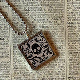 Poison / Skull and crossbones, vintage illustration up-cycled to soldered glass pendant