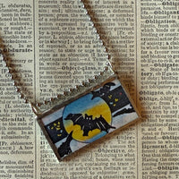Vampire bats, vintage illustrations upcycled to hand-soldered glass pendant