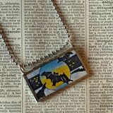 Vampire bats, vintage illustrations upcycled to hand-soldered glass pendant
