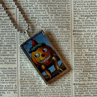 Jack O'Lanterns, pumpkins, vintage illustrations, up-cycled to soldered glass pendant