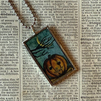 Jack O'Lanterns, pumpkins, vintage illustrations, up-cycled to soldered glass pendant