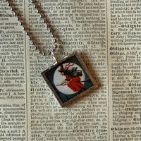 Jack O'Lantern pumpkin, witch, vintage illustrations, up-cycled to soldered glass pendant