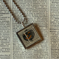 Jack O'Lantern pumpkin, witch, vintage illustrations, up-cycled to soldered glass pendant