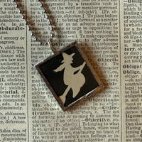 Jack O'Lantern pumpkin, witch, vintage illustrations, up-cycled to soldered glass pendant