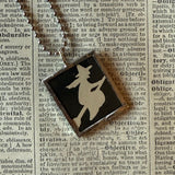 Jack O'Lantern pumpkin, witch, vintage illustrations, up-cycled to soldered glass pendant
