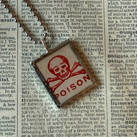 Poison / Skull and crossbones, vintage illustration up-cycled to soldered glass pendant