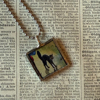 Black cats, vintage illustrations, up-cycled to soldered glass pendant