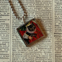 Black cats, vintage illustrations, up-cycled to soldered glass pendant
