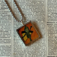 Gremlins, vintage illustrations upcycled to hand-soldered glass pendant