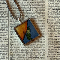 Gremlins, vintage illustrations upcycled to hand-soldered glass pendant