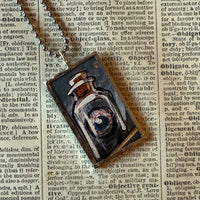 Mummy, eyeball, concept art illustrations, up-cycled to soldered glass pendant