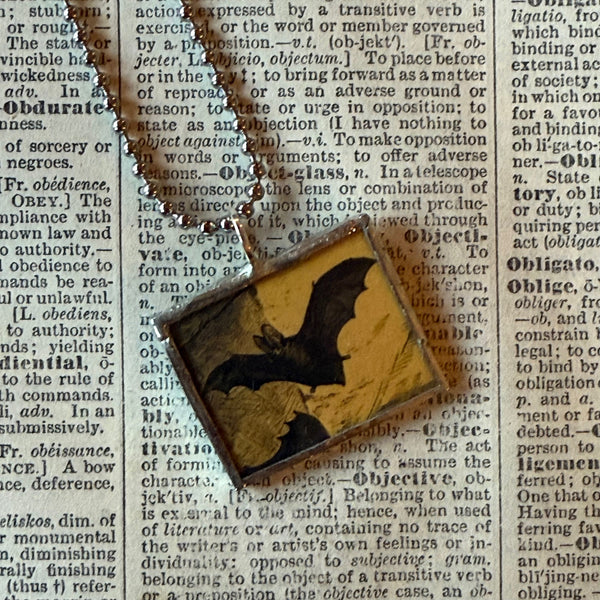 Vampire bats, vintage illustrations, up-cycled to soldered glass pendant