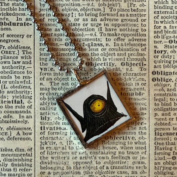 Skeleton, monster, concept art illustrations, up-cycled to soldered glass pendant