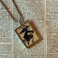 Witches, zombie hand, vintage halloween illustrations, up-cycled to soldered glass pendant