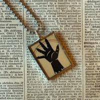 Witches, zombie hand, vintage halloween illustrations, up-cycled to soldered glass pendant