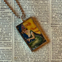 Witches, masquerade mask, vintage halloween illustrations, up-cycled to soldered glass pendant