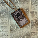 Witches, masquerade mask, vintage halloween illustrations, up-cycled to soldered glass pendant