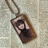 Vampire woman, vintage halloween illustrations, up-cycled to soldered glass pendant