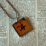 Jack O'Lantern pumpkin, witch, vintage illustrations, up-cycled to soldered glass pendant