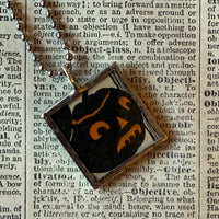 Jack O'Lanterns, pumpkins, vintage illustrations, up-cycled to soldered glass pendant