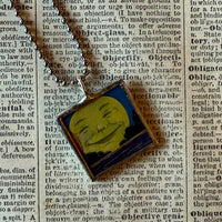 Jack O'Lanterns, pumpkins, moon vintage illustrations, up-cycled to soldered glass pendant