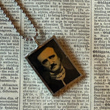 Edgar Allan Poe, The Raven, vintage halloween illustrations, up-cycled to soldered glass pendant
