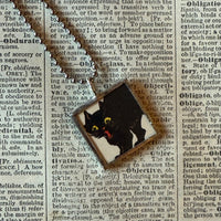 Black cat, Jack O'Lantern, vintage illustrations, up-cycled to soldered glass pendant