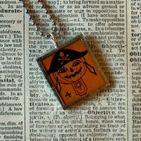 Jack O'Lanterns, pumpkins, vintage illustrations, up-cycled to soldered glass pendant