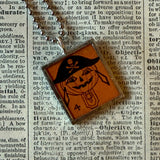 Jack O'Lanterns, pumpkins, vintage illustrations, up-cycled to soldered glass pendant