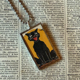 Black cat, Jack O'Lantern, vintage illustrations, up-cycled to soldered glass pendant