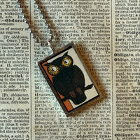 Owls, vintage illustrations, up-cycled to soldered glass pendant