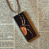 Witch, black cat, spider, vintage halloween illustrations, up-cycled to soldered glass pendant